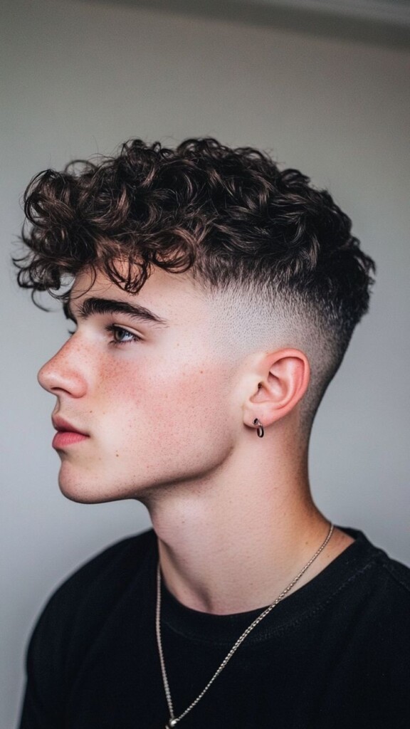Mid Fade with Curly Top